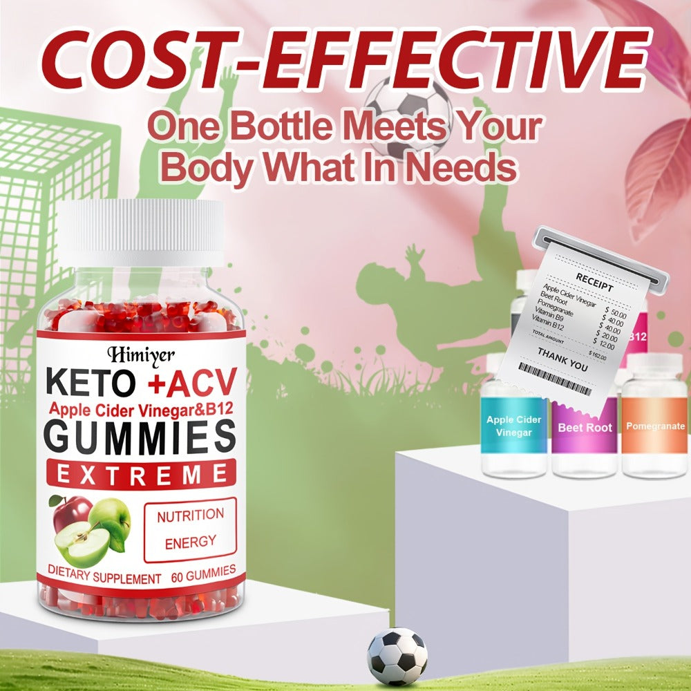 Apple Cider Vinegar Gummies with Pomegranate, Beet Juice & Vitamin B12, Keto ACV Gummies for Weight Management