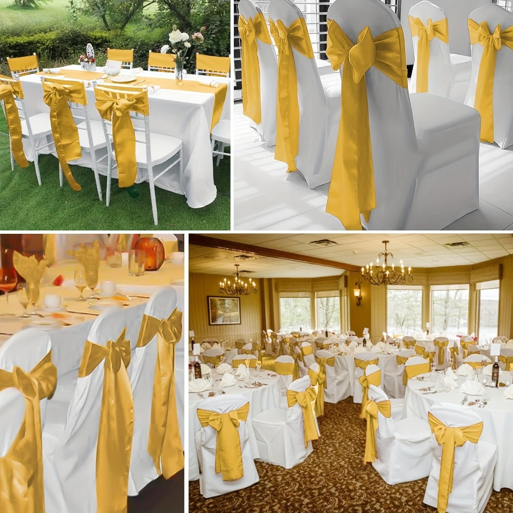 Satin Chair Sashes Bows 50pcs, 7x108 Inch Chair Waist Belt Bow Ties for Wedding Reception, Banquet
