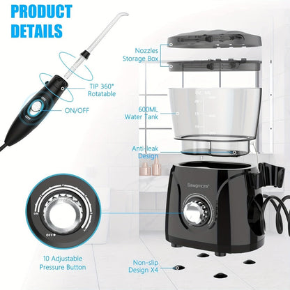 Water Flosser for Teeth & Braces 600ml Large Tank – 10 Adjustable Pressure Levels 8 Nozzles IPX4 Waterproof Professional Oral Irrigator