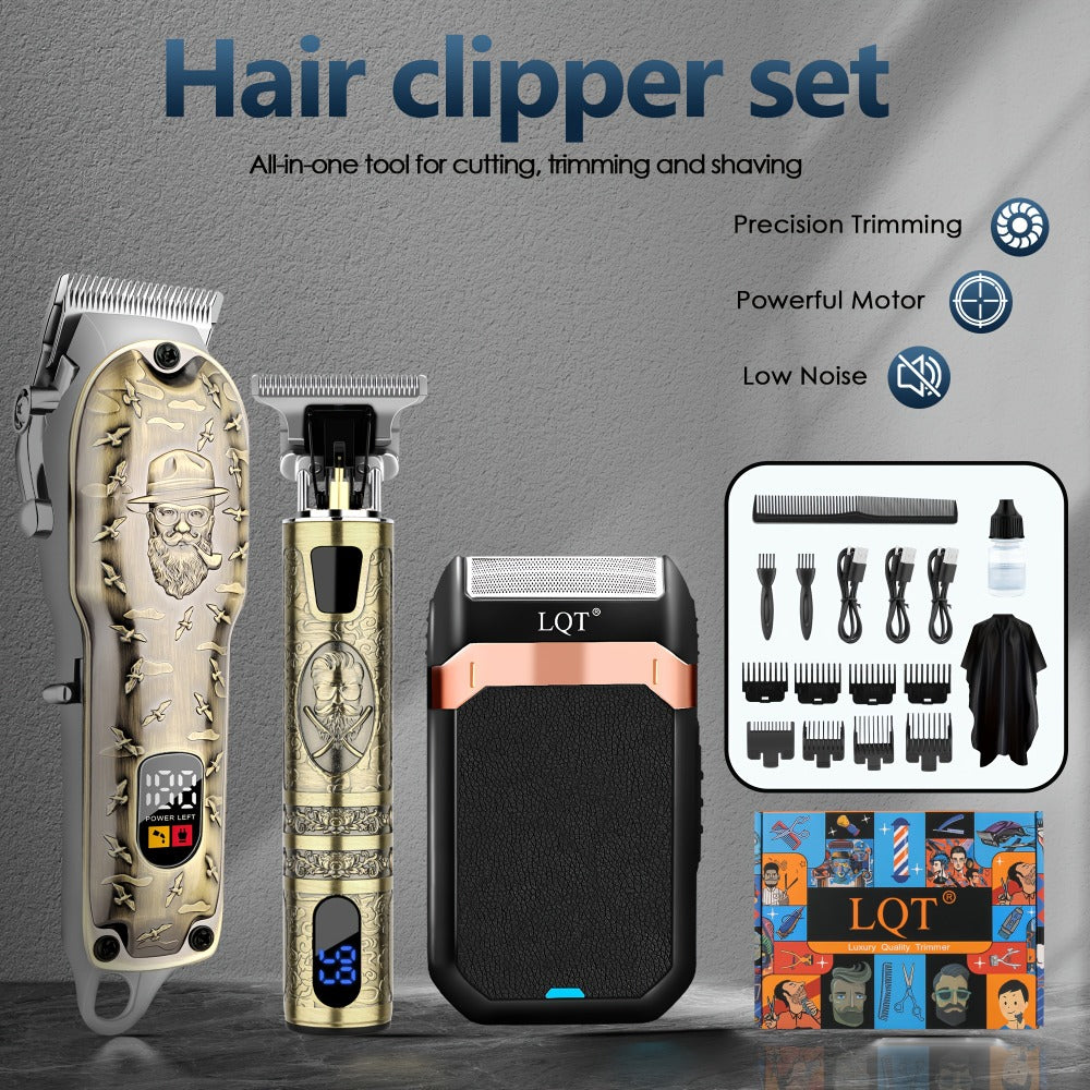 LQT Bronze Hair Clipper Set with Digital Displays, USB Charging and Choice of 2-, 3- or 4-Device Kits