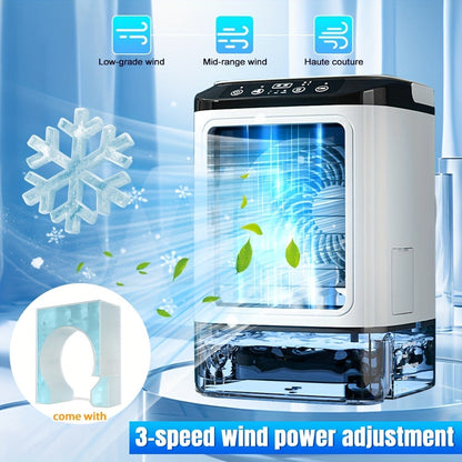 Portable Air Cooler Fan USB Humidifier with Rainbow Ambient Light, 3-Speed Atomization Misting Fan with Large Ice Box and Low Noise