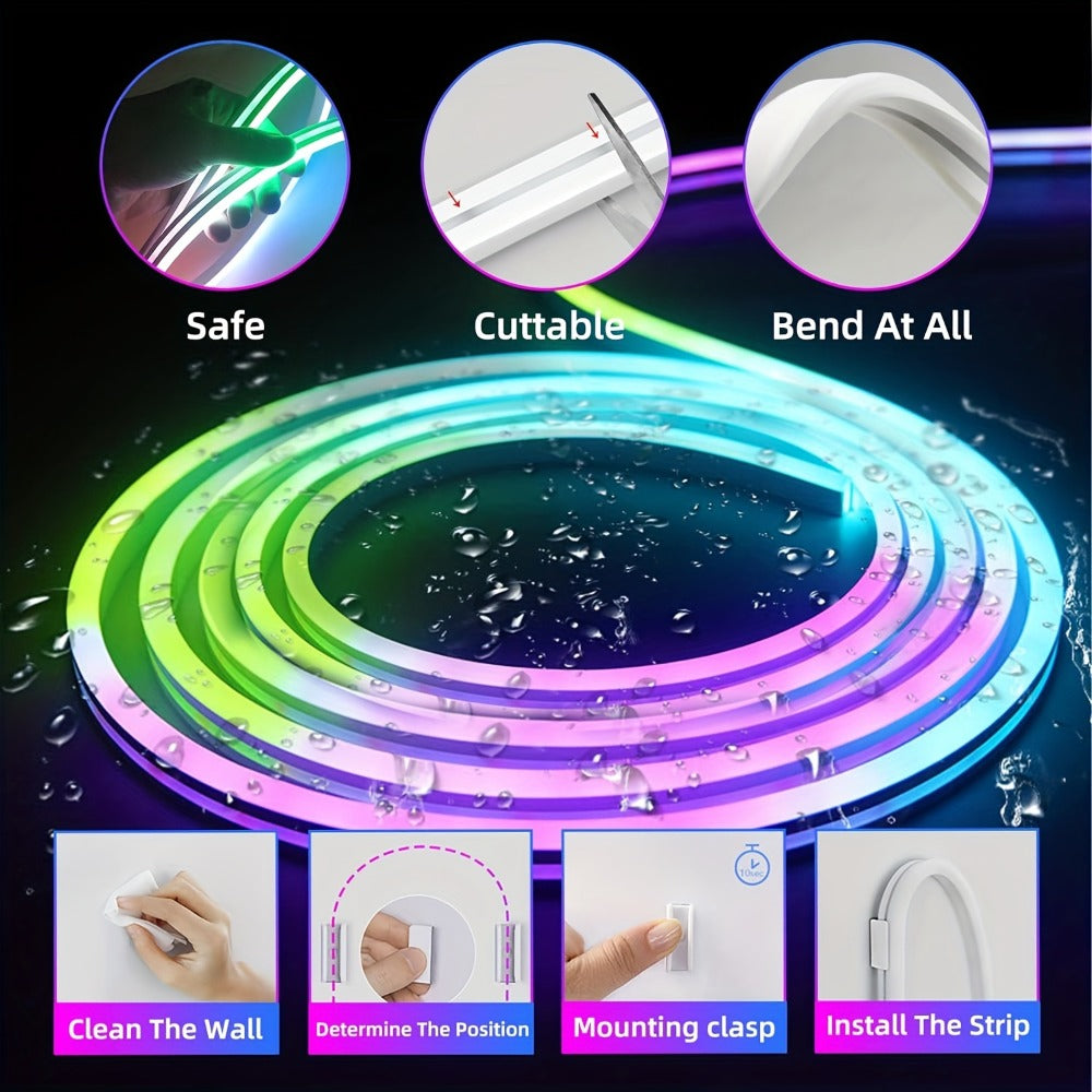 LED Strip Light RGBIC Neon Rope in 2m, 3m or 5m with USB Power, App and IR Remote, Music Sync and IP65 Label