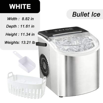 Ice Maker with Basket & Scoop, /Day Countertop Bullet Ice Machine, 9 Cubes in 6 Mins, Self-Cleaning