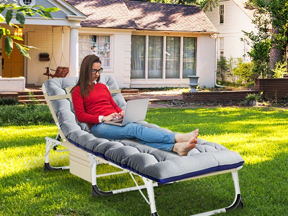 Folding Chaise Lounge Chair for Outdoor Tanning – 5-Position Adjustable Sunbathing Lounger with Face Hole for Pool, Beach & Backyard