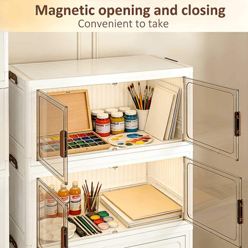 Storage Cabinet Collapsible Modular Locker with Magnetic Doors, Wheels and One to Five Layers