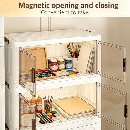 Storage Cabinet Collapsible Modular Locker with Magnetic Doors, Wheels and One to Five Layers
