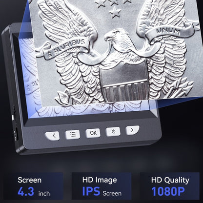 7-Inch IPS Digital Microscope with Eight LEDs, Remote Control and PC Connection for Coin and Electronics Inspection