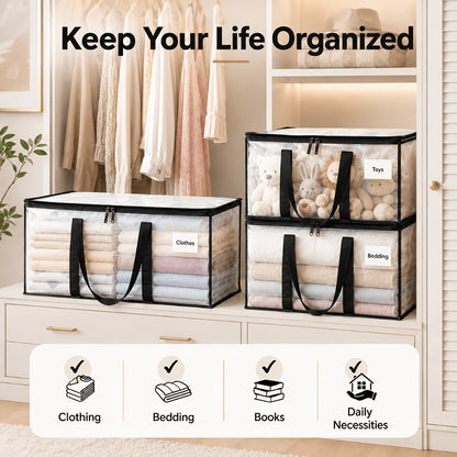 Moving Bags Set of 6, Oversized Storage Totes with Reinforced Handles & Snap-Close Lid, Space Saver Bags for Clothes