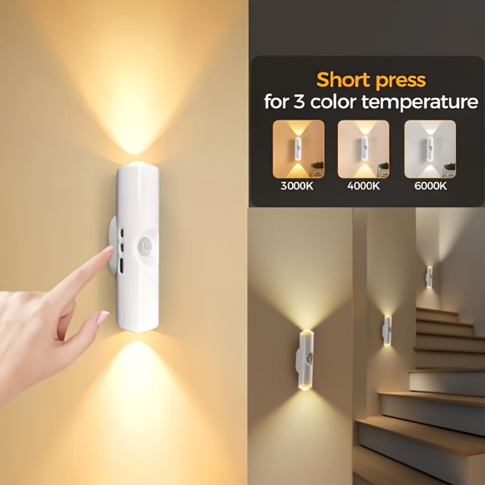 Cat Eye LED Wall Light Motion Sensor, 6 Pack USB Rechargeable Night Lamp, 3 Color Settings