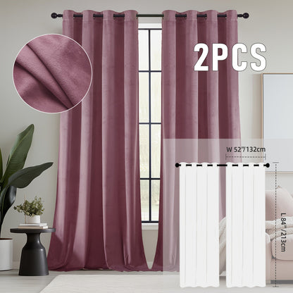 Velvet Room Darkening Curtains 2 Panels, Grommet Top Thermal Insulated Soundproof Blackout Curtains for Living Room Bedroom