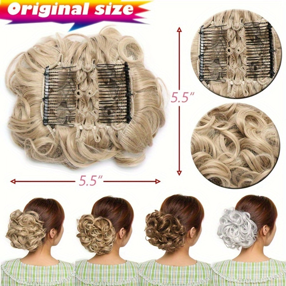 Clip In Hair Bun Extension Messy Bun Chignon Hairpiece – Synthetic Curly Updo with Comb & Scrunchie for Women