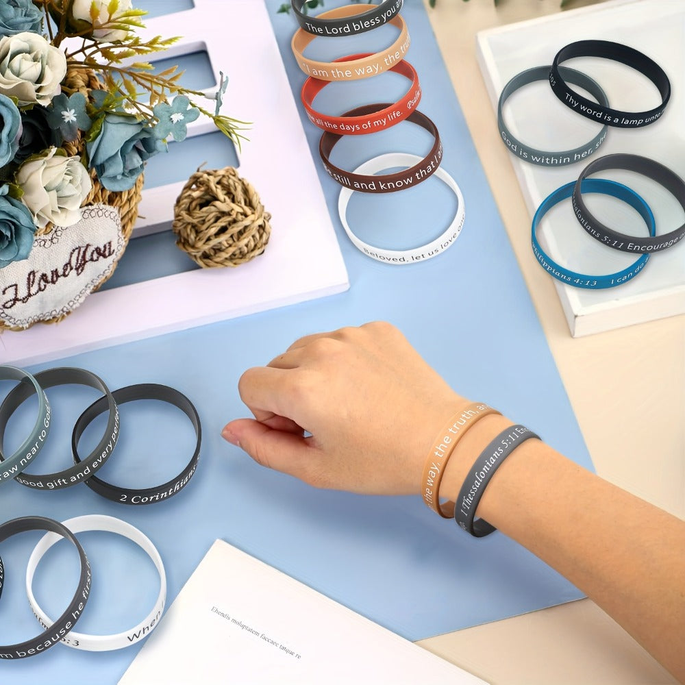 240pcs Bible Verse Silicone Wristbands Bulk, Christian Motivational Bracelets for Baptism, Wedding