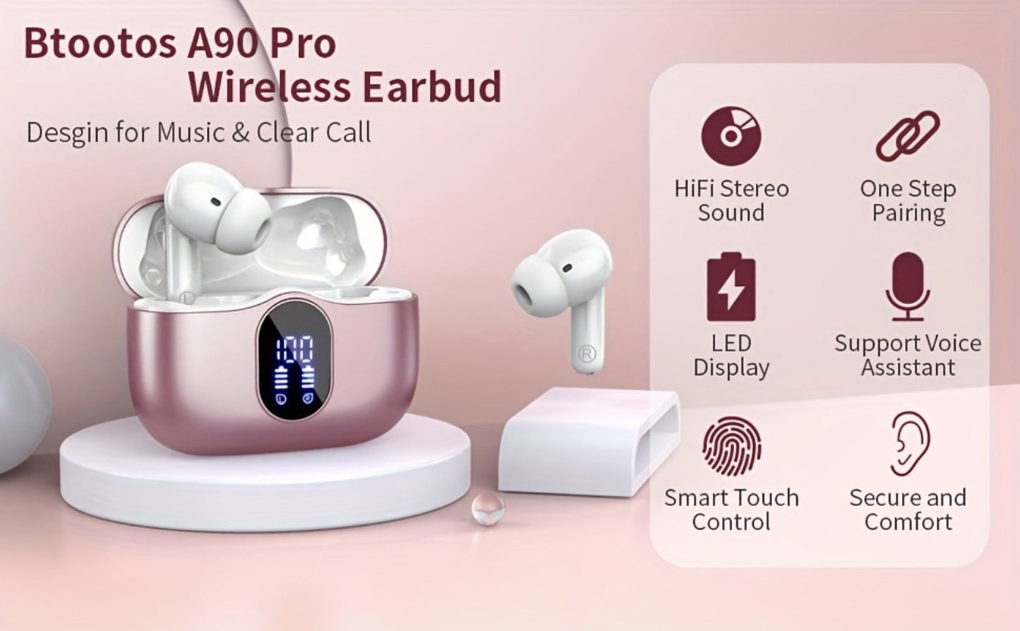 Wireless Earbuds Bluetooth 5.3 with Call Noise Reduction Mic, LED Display Case and Eight Color Options