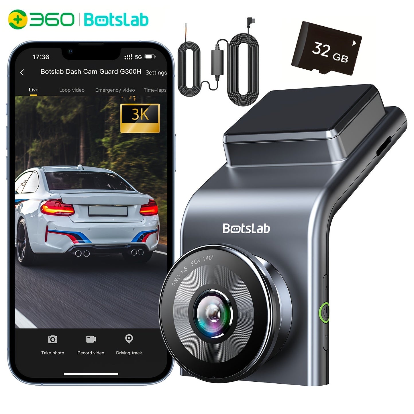Botslab G300H Pro Dash Camera with 3K Label, Built-In WiFi and GPS, Plus Card or Hardwire Kit Bundles