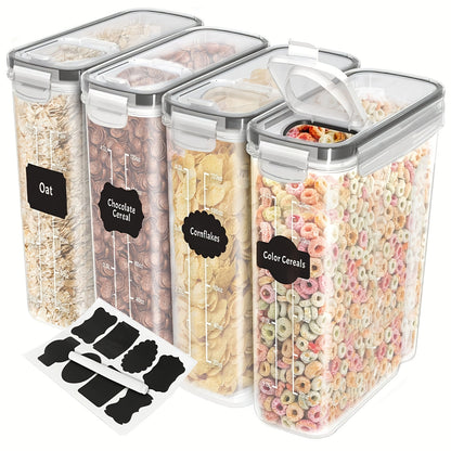 Food Storage Containers Four-Piece Cereal Canister Set with Gull-Wing Lids and 4-Liter Capacity Each