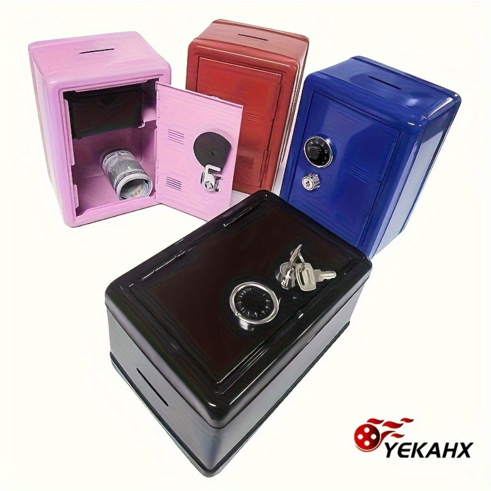 Password Lock Cash and Coin Storage Box with Key Lock Portable Money Box for Saving Cash Coins Notebooks Passports Valuables Home Office