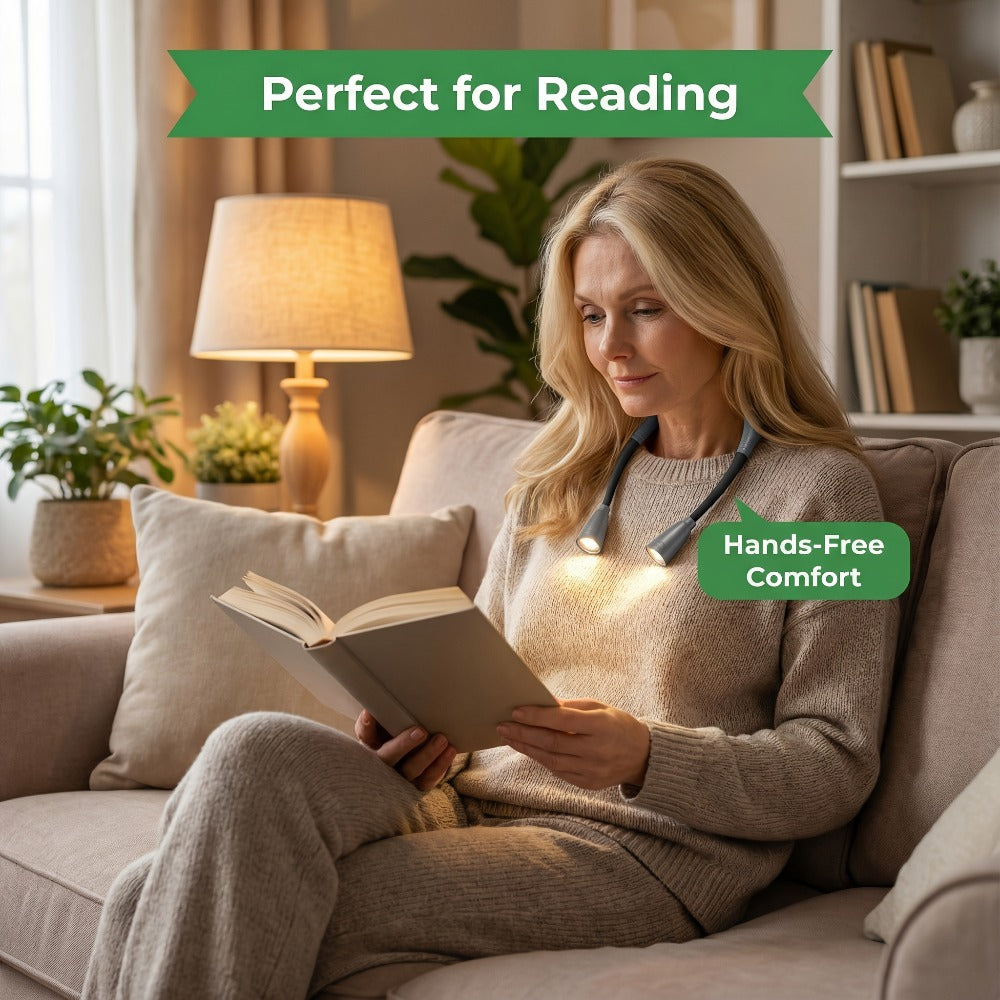 LED Neck Reading Light USB Rechargeable, 3 Color Modes Adjustable Brightness Hands-Free Book Light for Reading in Bed