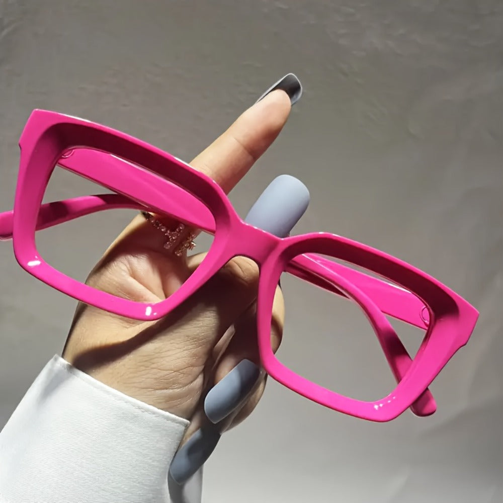Five-Pair Candy-Color Square Clear-Lens Eyewear Set with Black, Yellow, Red, Clear and Pink Frames