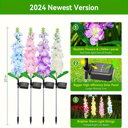 Solar Garden Lights 2-Pack Delphinium Flower Stakes, 27 Inch, 36 LEDs and 600mAh Battery Set