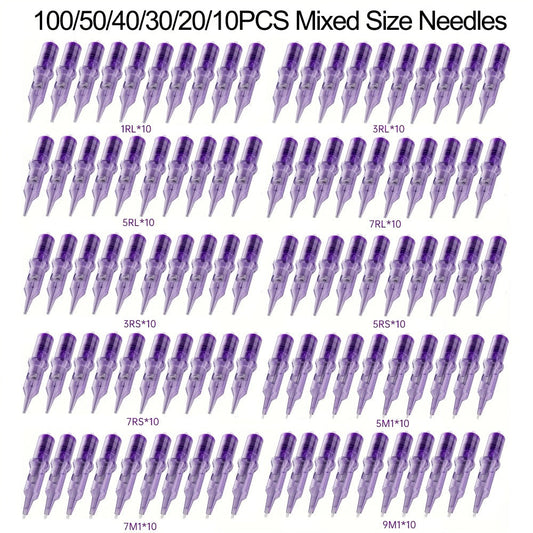 Disposable Tattoo Needles Mixed Size Sterilized RL RS M1 0.35mm, Safety Tattoo Needle Set for Tattoo Artists and Beginners