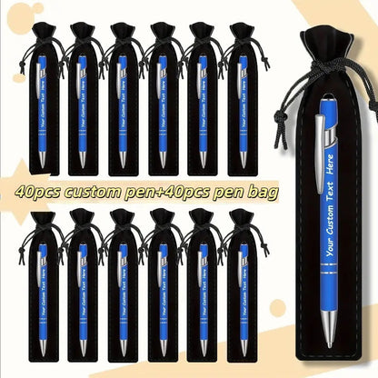 Custom Ballpoint Pens with Pencil Pouch Bulk Set, Personalized Ballpoint Pen Pack for Corporate Gifts