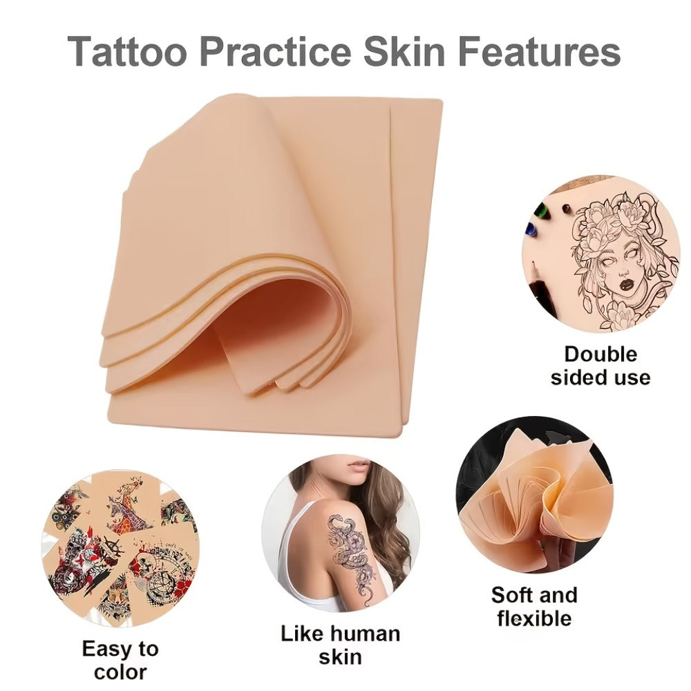 Tattoo Practice Skin Double-Sided Silicone Fake Skin – A4 Tattoo Transfer Paper Kit, Thermal Stencil Paper for Beginners & Artists