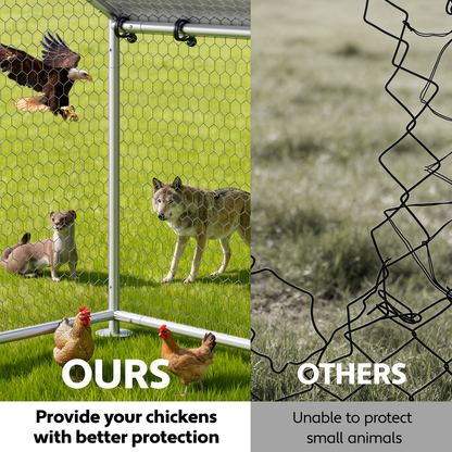 Dog Kennel Outdoor Large Metal Walk-in Chicken Run Pen Poultry Cage with Anti-UV Cover Movable Rack for Garden, Patio and Yard Use