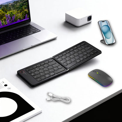 Double-Fold Pocket Bluetooth Keyboard Rechargeable Ultra- Travel Wireless Keyboard Compatible for an Everyday Personal Care Routine