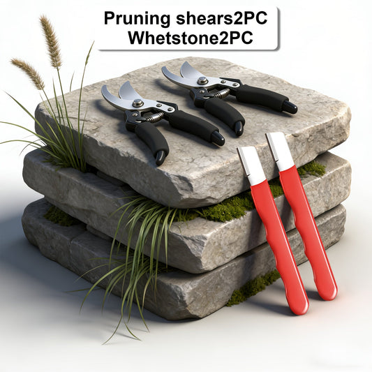 Stainless Steel Pruning Shears, 8.27 Inches with Sharpening Stone in One- or Two-Set Options