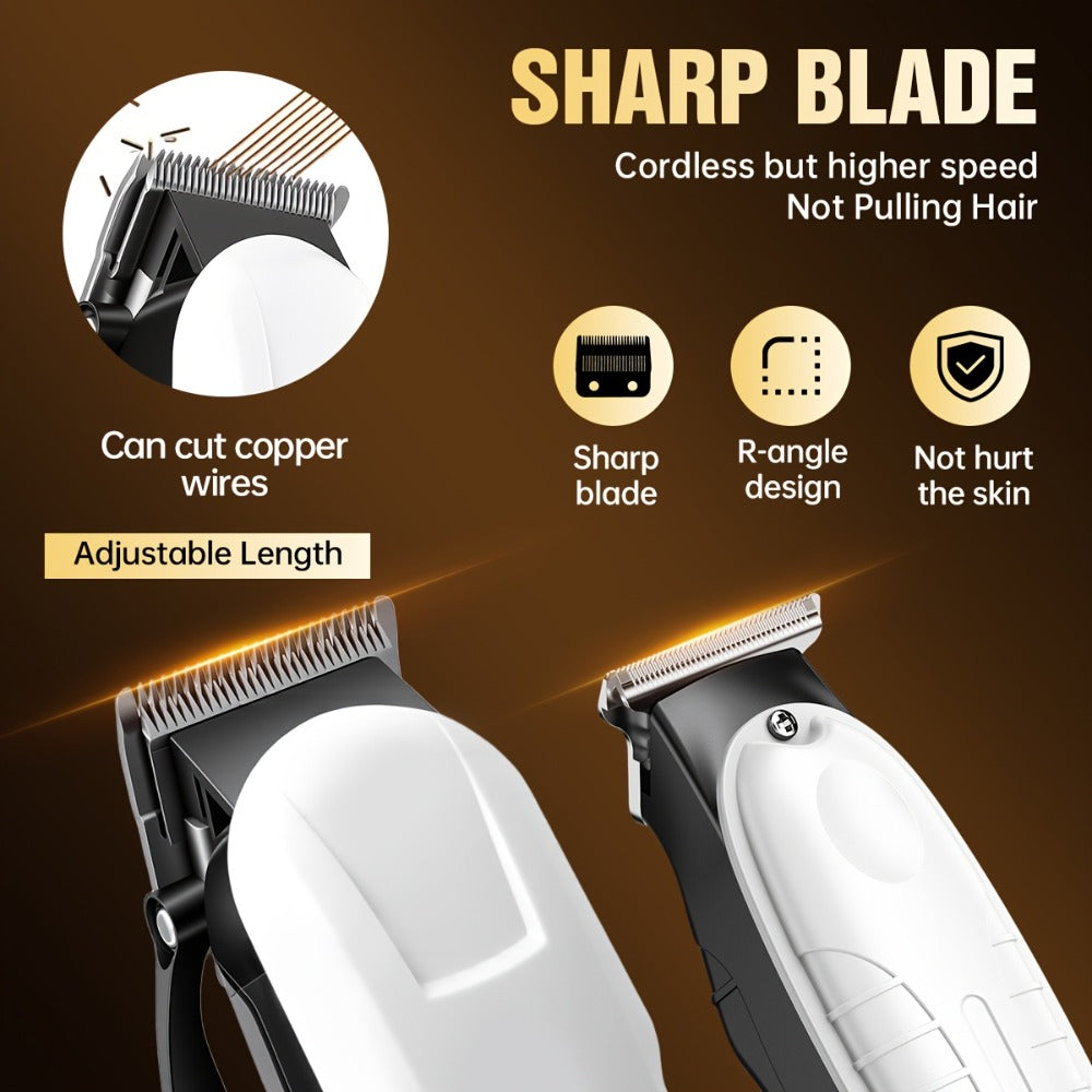 Hair Clippers & Trimmers White One-, Two- or Three-Piece Set with LCD Displays, USB-C Charging and Guide Combs