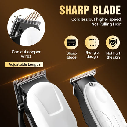 Hair Clippers & Trimmers White One-, Two- or Three-Piece Set with LCD Displays, USB-C Charging and Guide Combs
