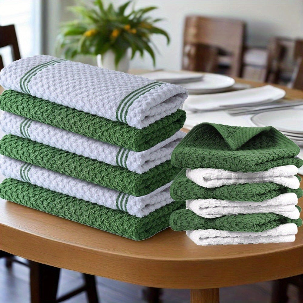 Kitchen Hand Towels, Twelve-Piece Cotton Kitchen Towel Set with Six 15 x 25-Inch Hand Towels and Six 12 x 12-Inch Washcloths