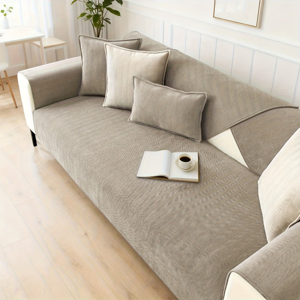 Sofa Cover Ribbed Chenille Stretch Panels for 1 to 4 Seats, Armrests or Cushions with Model-Specific Size and Color Options