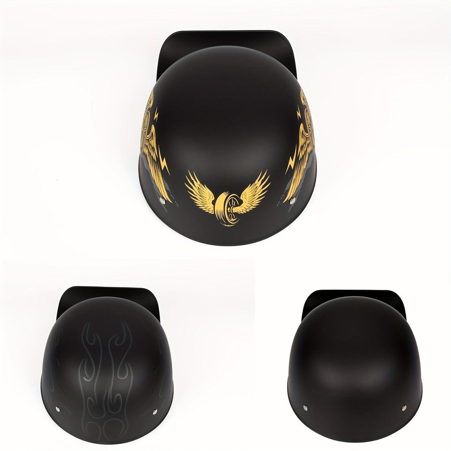 Motorcycle Helmet Crown Racing Half-Shell with Four Graphic Styles, M-XL Sizes, Padded Liner and Quick-Release Strap