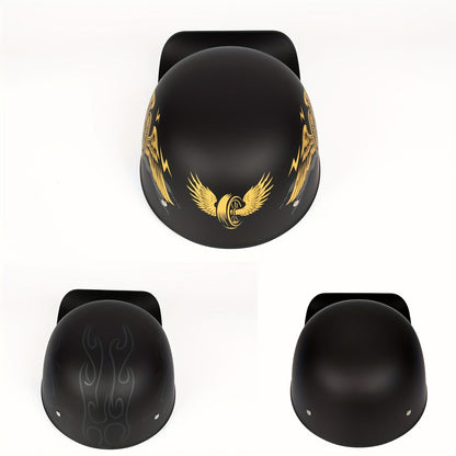 Motorcycle Helmet Crown Racing Half-Shell with Four Graphic Styles, M-XL Sizes, Padded Liner and Quick-Release Strap