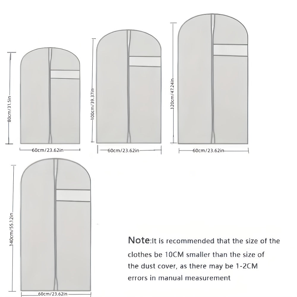 Garment Bags with Zipper Closure & Dust Protection for Suits Dresses Shirts, Set of 5 Reusable Black Cover Bags