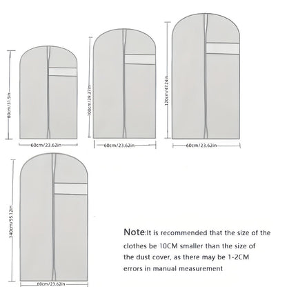 Garment Bags with Zipper Closure & Dust Protection for Suits Dresses Shirts, Set of 5 Reusable Black Cover Bags