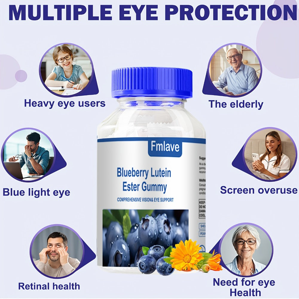 Lutein Eye Health Gummies Blueberry 30-Day Supply - Vision Clarity & Blue Light Protection for Bath Time, Home Spa and Personal Care