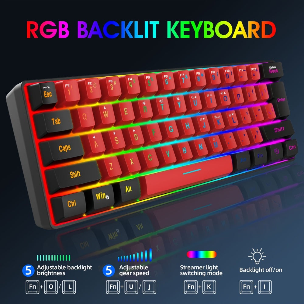 60% Mini Wired Gaming Keyboard SNPURDIRI RGB Backlit Ultra-Compact Film Keys – Space-Saving Tenkeyless Design for PC Gamers