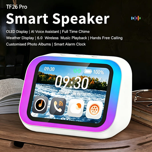 Smart Alarm Clock with AI Voice Assistant & Wireless Speaker - Dynamic RGB Light, Hi-Fi Stereo Sound