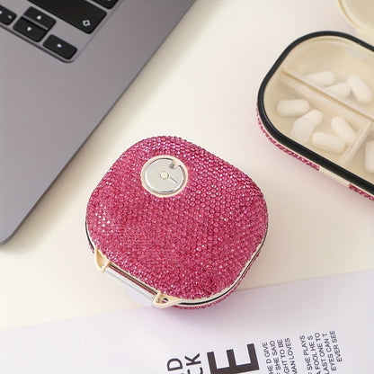 Seven-Compartment Travel Pill Organizer in Nine Square or Oblong Rhinestone Color Checkouts