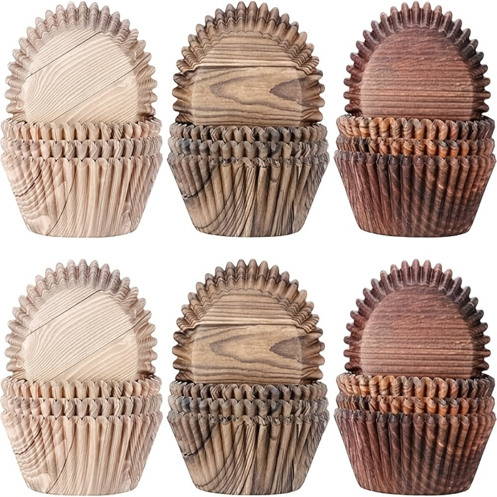 Cupcake Liners 300pcs Woodland Animal Paper Muffin Cups, Woodgrain Cupcake Wrappers for Birthday Party, Baby Shower, Wedding, Bridal Shower