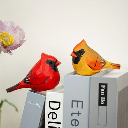 Cardinal Bird Statues Handmade Wood Carving 2pcs - Painted Decorative Bird Figurines for Home for Entryways, Bedrooms and Living Spaces