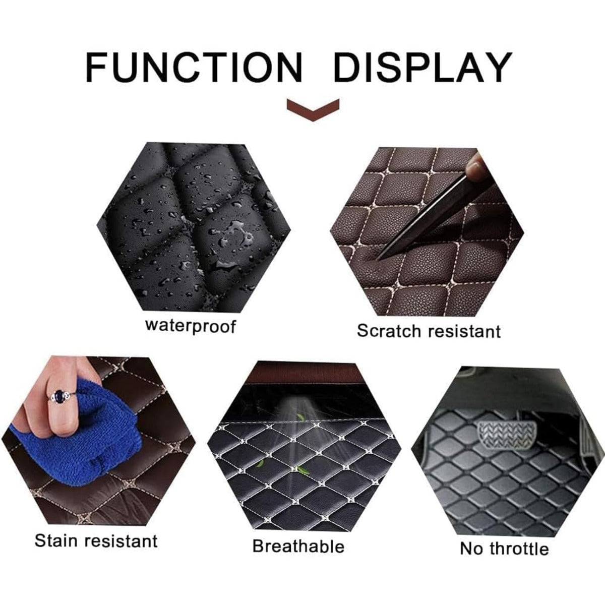 Quilted PU Car Floor Mats, Five-Piece Front and Rear Set in Red, Beige or Brown Color Options