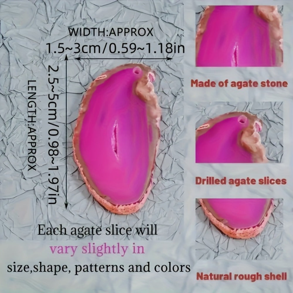 Natural Agate Slices Pendants 20pcs – Mixed Colors Polished Stone Drilled Beads for Jewelry Making, Wind Chime & DIY Crafts