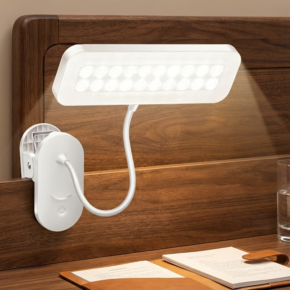 Clamp-On LED Desk Lamp with Flexible 40cm Gooseneck, 6cm Jaw, Three Color Modes and Stepless Dimming