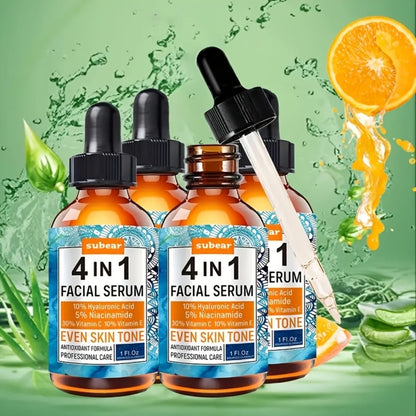 Face Serum 4-Piece Set with 30ml Hyaluronic Acid, Niacinamide, Vitamin C and Vitamin E Dropper Bottles