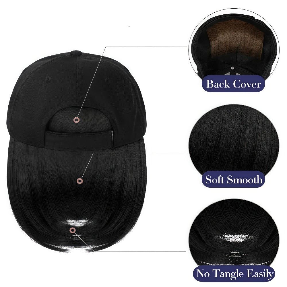 Baseball Cap Wig Women 2-in-1 Short Bob 12 Inch Glueless Synthetic Straight Breathable Adjustable Heat Resistant Natural Look Easy Wear 4