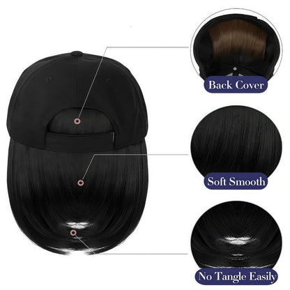 Baseball Cap Wig Women 2-in-1 Short Bob 12 Inch Glueless Synthetic Straight Breathable Adjustable Heat Resistant Natural Look Easy Wear 4