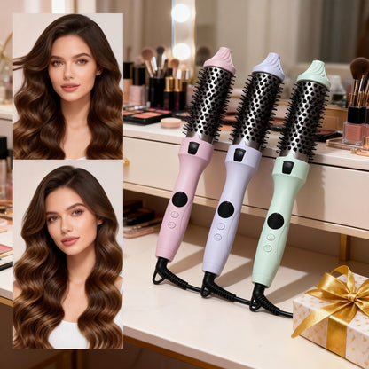 2-in-1 Hot Air Brush Straightener & Curler with Negative Ion Technology, Frizz-Free Blowout Brush with Adjustable Temp Control